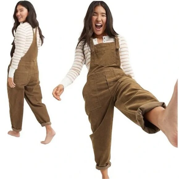 Aerie Overalls Corduroy Werk And Play Frayed Raw Hem Size Small ~EUC - Picture 2 of 12